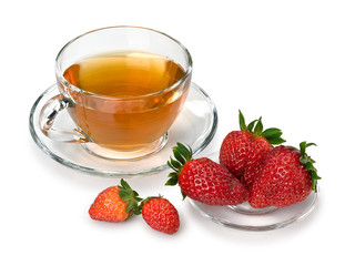 Green tea with strawberry in glassware