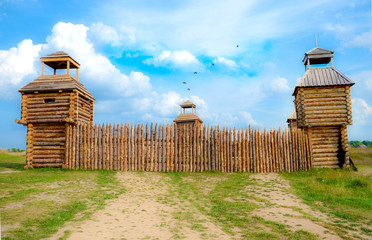 A fort with wooden stockade 