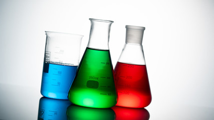 Chemical science glass on white background