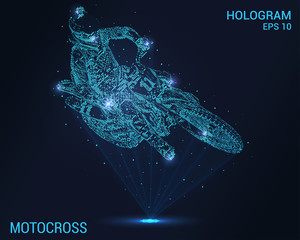 Motocross hologram. Digital and technological background in motorsports. Holographic projection of motocross.