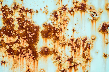 Texture of rusty metal, painted white which became orange spots from rust. Horizontal texture of...