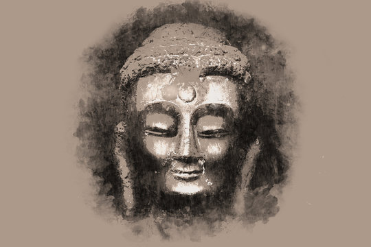 Pencil illustration. The Buddha's face