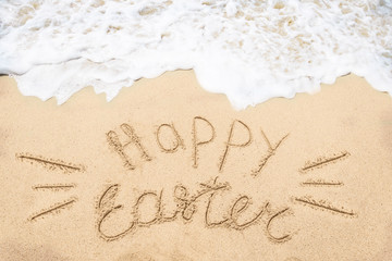 Happy easter lettering background on the sandy beach - 260333670