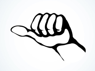 Hand pointing thumb to the side. Vector drawing