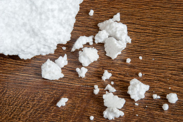 Pieces of white styrofoam close up
