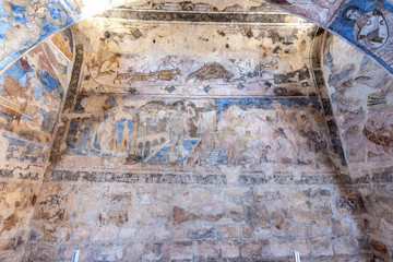 Early Islamic painting on the wall of the desert castle Qasr Amra, Jordan