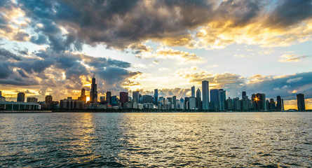 The Chicago Skyline at Sunset