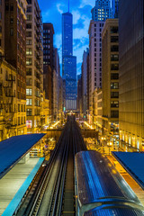 Looking Down a Train Track in Chicago
