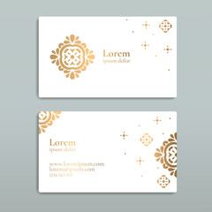 Golden vintage business card. Luxury vector ornament template. Great for invitation, flyer, menu, brochure, postcard, background, wallpaper, decoration, packaging or any desired idea.