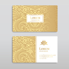 Golden vintage business card. Luxury vector ornament template. Great for invitation, flyer, menu, brochure, postcard, background, wallpaper, decoration, packaging or any desired idea.