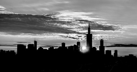 The Chicago Skyline at Sunrise in Black and White