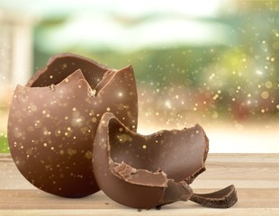 Chocolate Easter egg with the top broken off