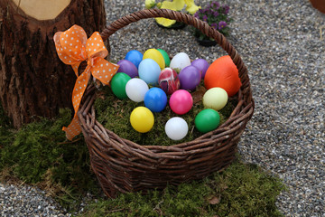 Colorful Easter eggs in a basket leagues