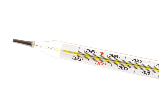 mercury thermometer on white background close up view