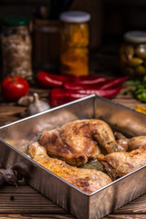 Baked chicken legs. Diet, meal.