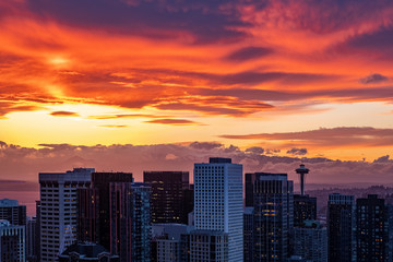 Sunset above downtown of Seattle, WA