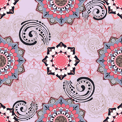 Seamless pattern in oriental style. Ornate background in Indian style. Hand drawn ornament in the style of Indian Mehndi.