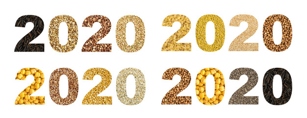 2020 Numbers Collage with Different Cereals and Edible Seeds