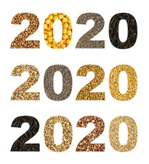 2020 Numbers Collage with Different Cereals and Edible Seeds