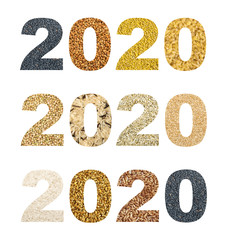 2020 Numbers Collage with Different Cereals and Edible Seeds