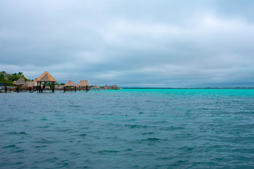Bacalar Lake Lagoon in Mexico. Crystal Clear Blue and Green Water. 