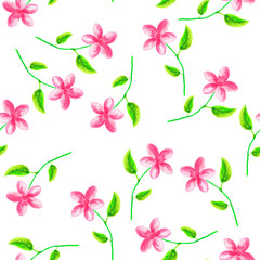 watercolor pink wildflowers on white background seamless pattern for fabric, textile, paper, wallpaper