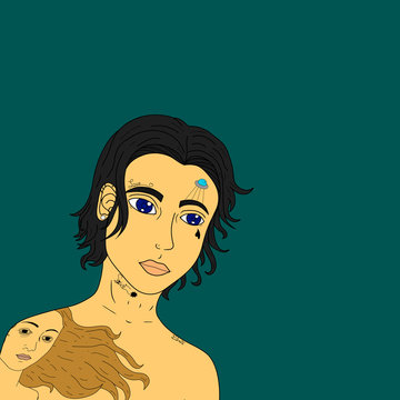 EU desenhei como um cr&iacute;tica de como n&oacute;s focamos tanto a beleza e n&atilde;o o interior, fiz ele tatuado como um forma de dizer que o nosso corpo &eacute; um templo, s&oacute; que nosso templo.
