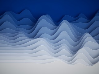 3d render, abstract paper shapes background, sliced layers, waves, hills, equalizer