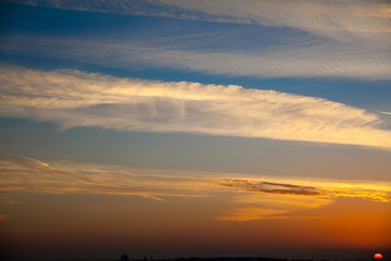 spring sunset in the city