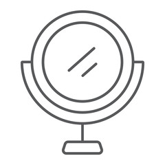 Makeup mirror thin line icon, accessory and cosmetic, round mirror sign, vector graphics, a linear pattern on a white background.