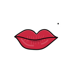 Red lips with mole. Romantic and seductive lipstick color. Vector illustration.