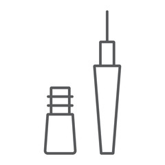 Eyeliner thin line icon, makeup and cosmetic, eye enhancer sign, vector graphics, a linear pattern on a white background.