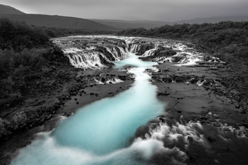 Bruarfoss Blue Waterfall in Iceland