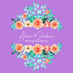 watercolor floral frame with purple background