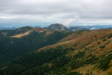 Fototapeta premium tourist trails in Slovakia Tatra mountains in autumn. cloudy day