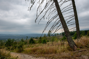 cloudy and foggy sunrise over slovakian landscape in autumn