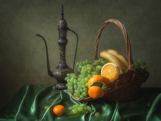 Still life with green grapes