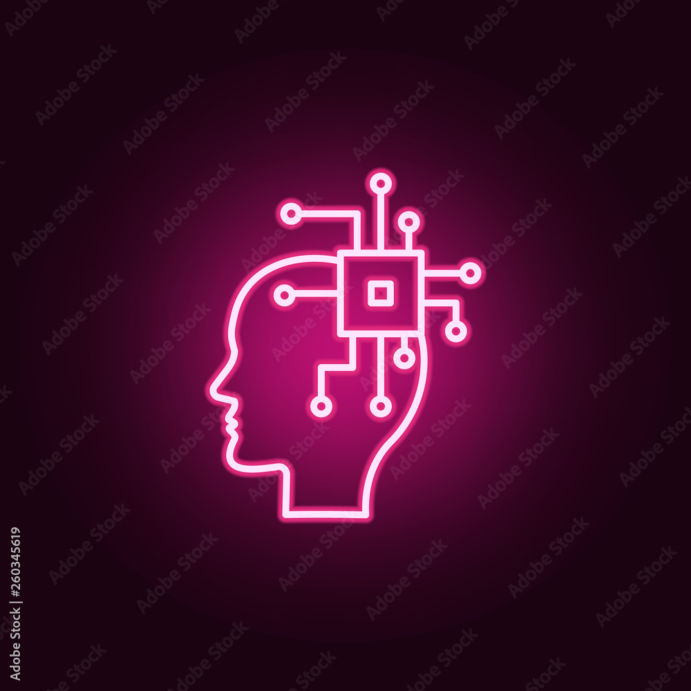 Poster ai, brain, cpu neon icon. elements of creative thinking set. simple icon for websites, web design, m
