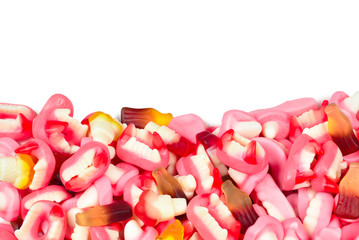 Assorted gummy candies. Top view. Jelly  sweets.