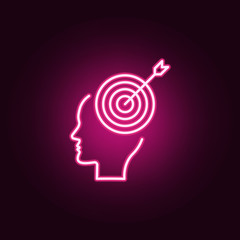 Brain, goal, target neon icon. Elements of Creative thinking set. Simple icon for websites, web design, mobile app, info graphics