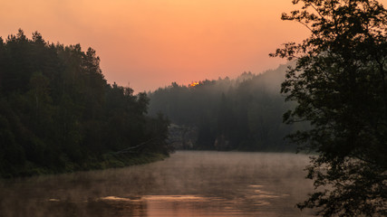 Fototapeta premium colorful sunset on the river