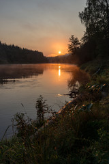 colorful sunset on the river