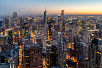 Aerial View of the Chicago Skyline at Sunset