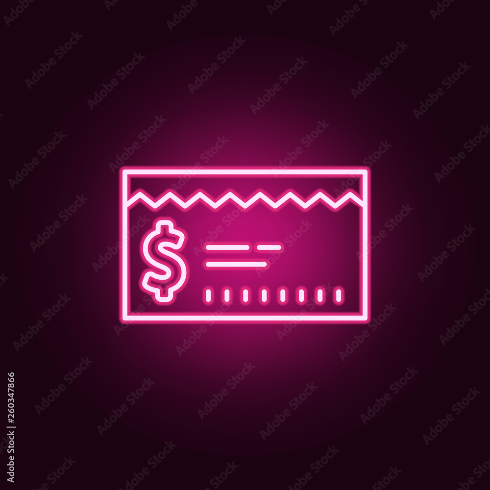 Poster bank check neon icon. elements of banking set. simple icon for websites, web design, mobile app, inf