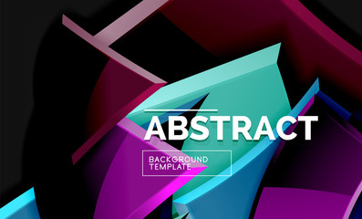 Glossy mosaic style geometric shapes - squares and triangles on black