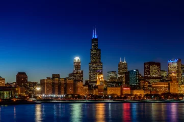 Badezimmer Foto Rückwand Die Skyline von Chicago bei Nacht © done4today