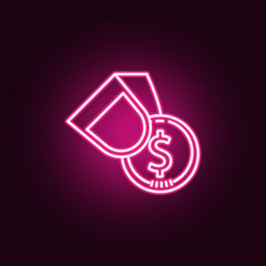 fingers hold coin neon icon. Elements of Banking set. Simple icon for websites, web design, mobile app, info graphics