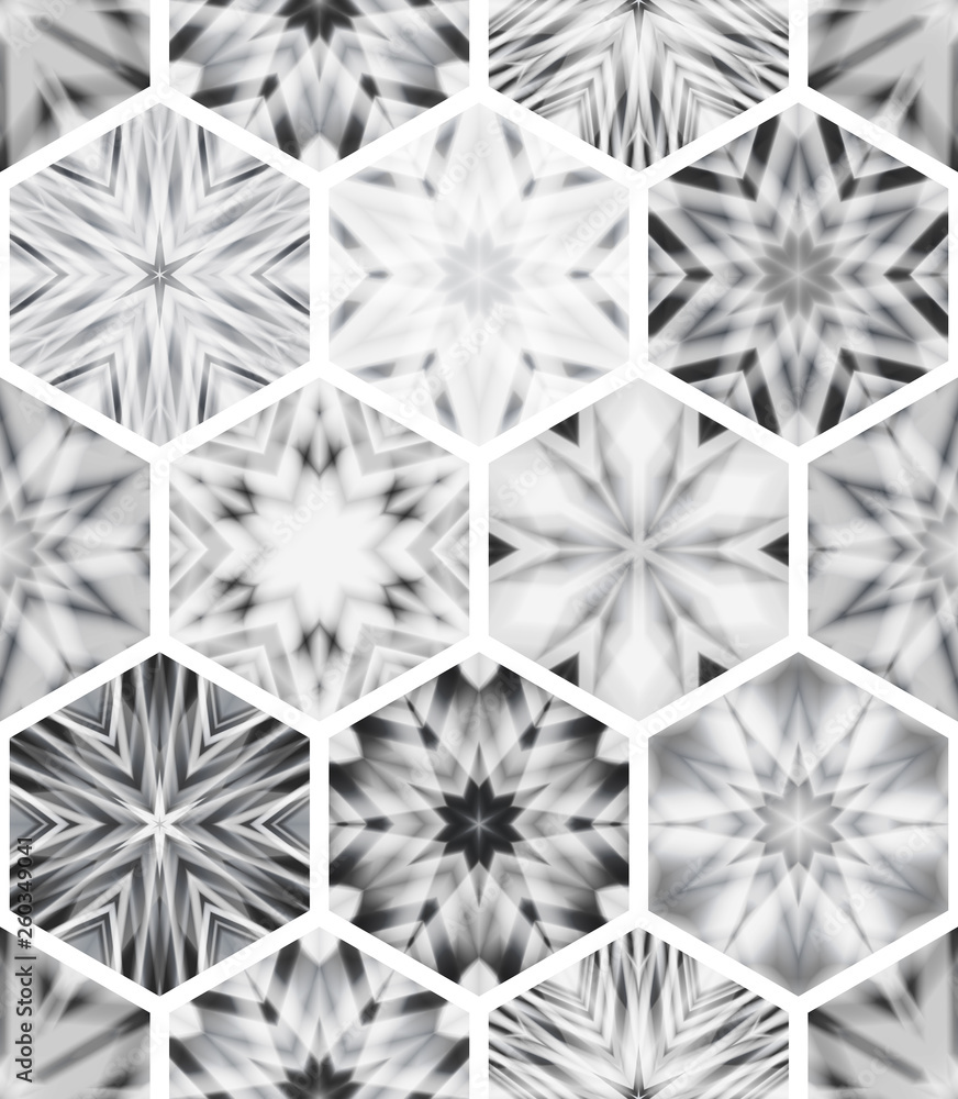 Poster abstract mosaic of caleidoscopes. hexagonal image structure.