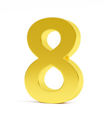 Golden number 8, isolated on white. Collection. 3d image