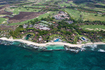 Aerial view of Kahuwai Bay on the west coast of Big Island, Hawaii, USA.